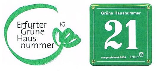 Abb. 3: Logo und Beispiel für die Erfurter Grüne Hausnummer