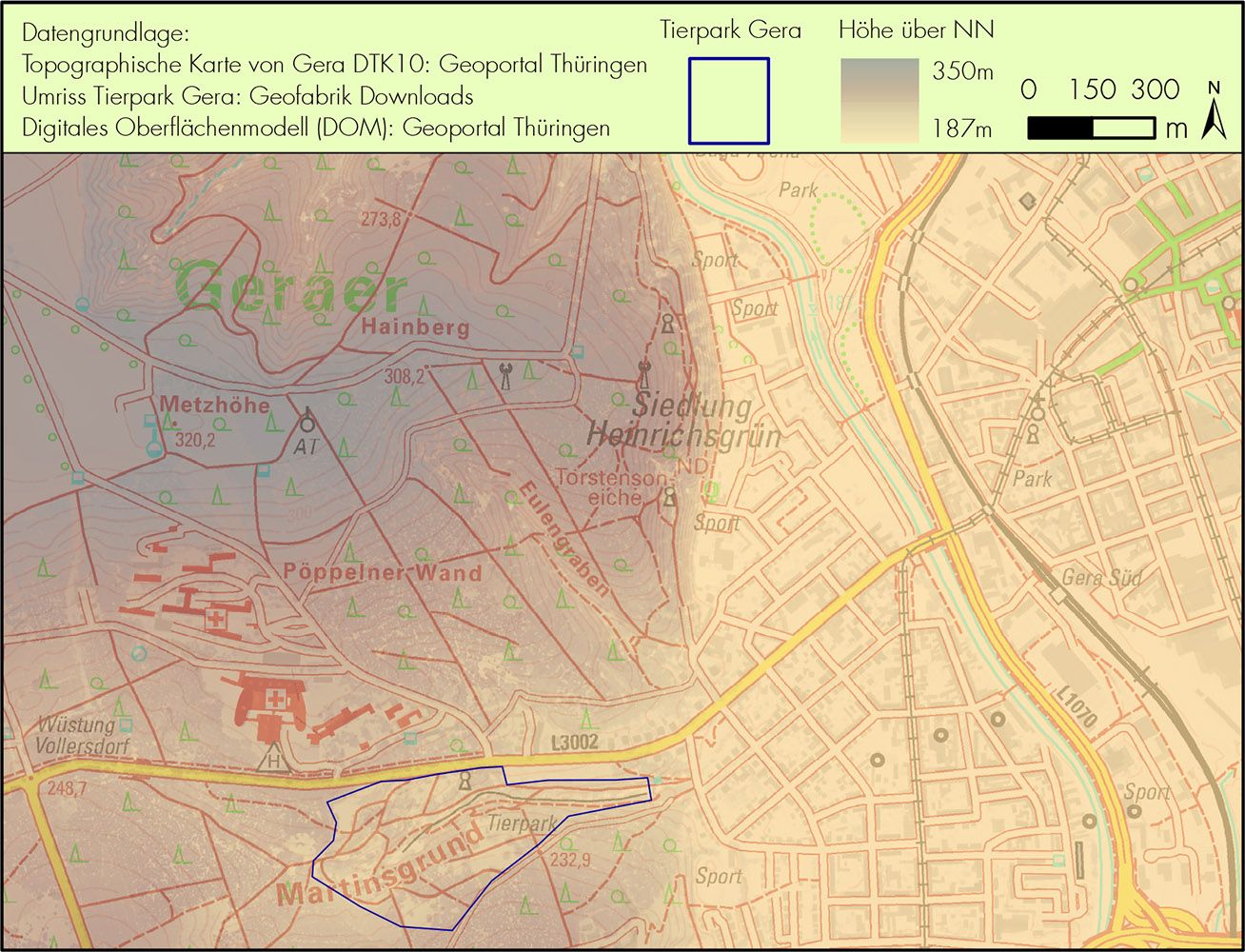 Abb. 2:Lage des Tierparks in Gera  (Datenquelle laut Abbildung, Bildquelle: Alexandra Nozik/ThINK)