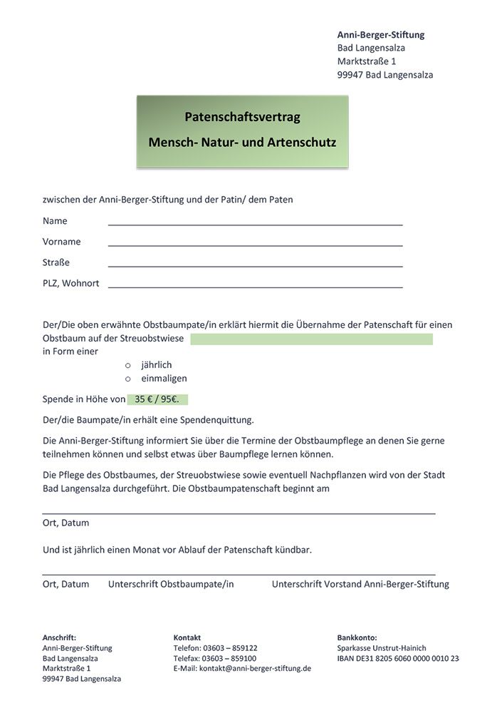 Abb. 1: Patenschaftsvertrag für einen Streuobstwiesenbaum im Rahmen der Initiative der Stadt Bad Langensalza und der Anni-Berger-Stiftung